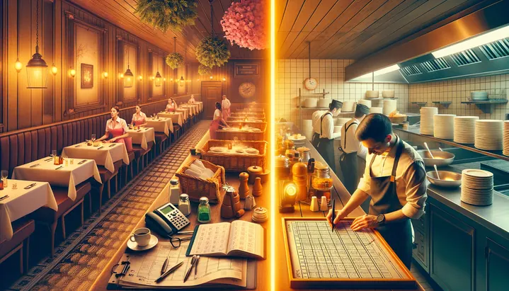 Illustration of the Restaurant workflow, before and after