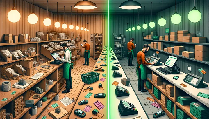 Illustration of the Retail Store workflow, before and after