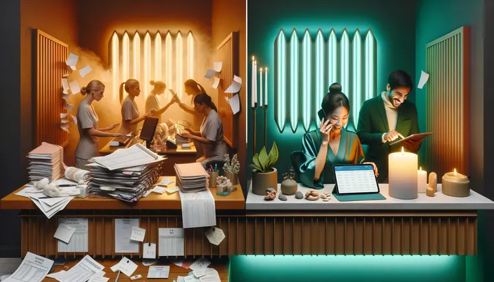 Illustration of the Wellness Spa workflow, before and after